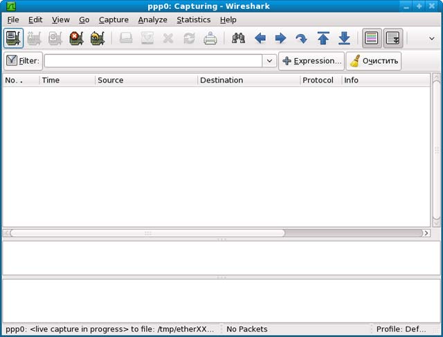Программа Wireshark при отсутствии активности